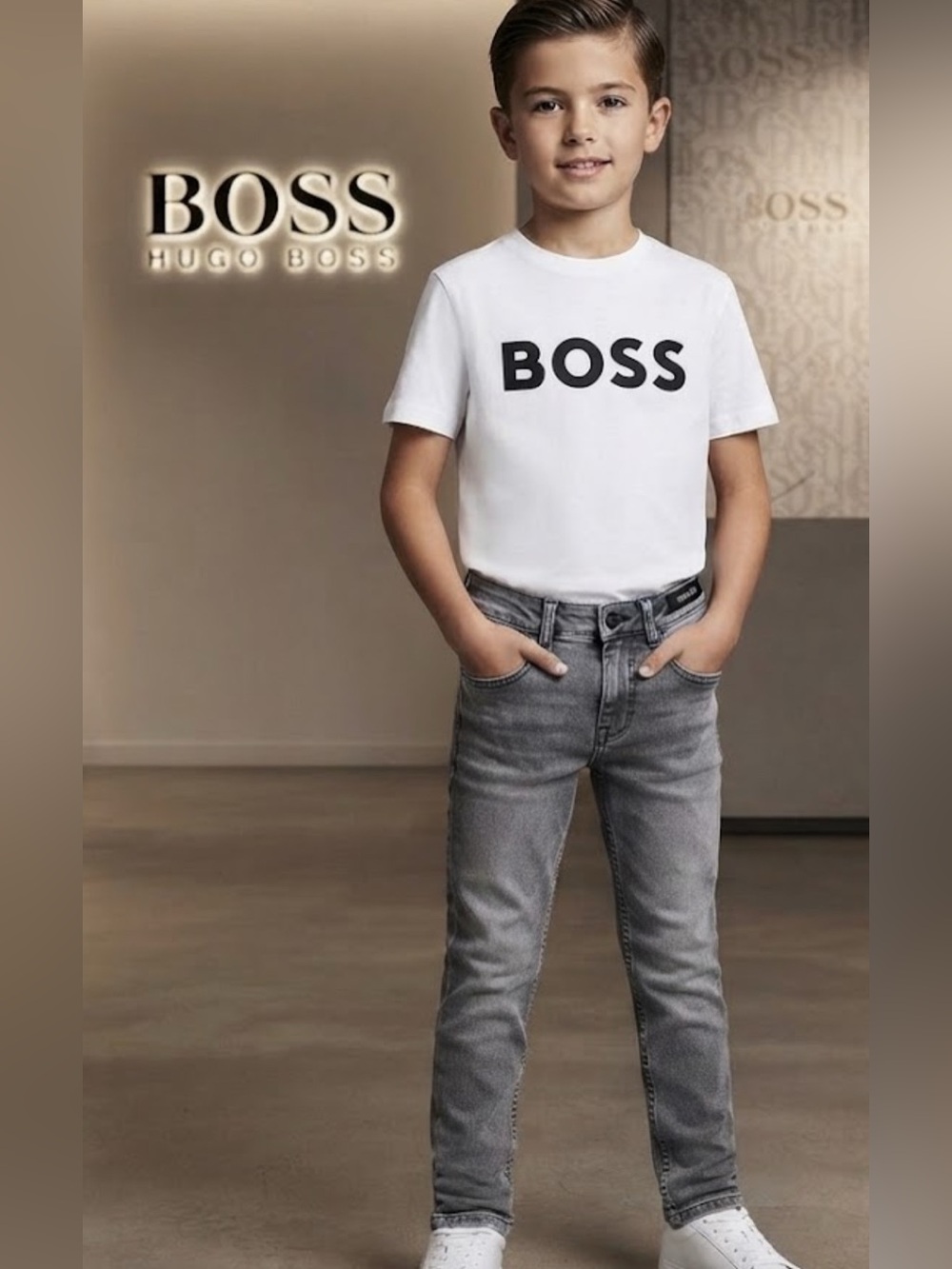 Authentic Hugo Boss boys designer distressed denim jeans sz 8